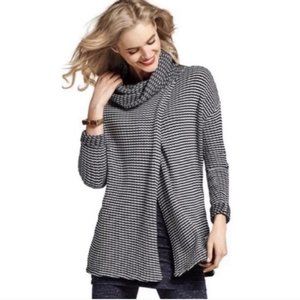 CABI | Fergie Black White Striped Cowl Neck Sweater Long Sleeve Crossover Front